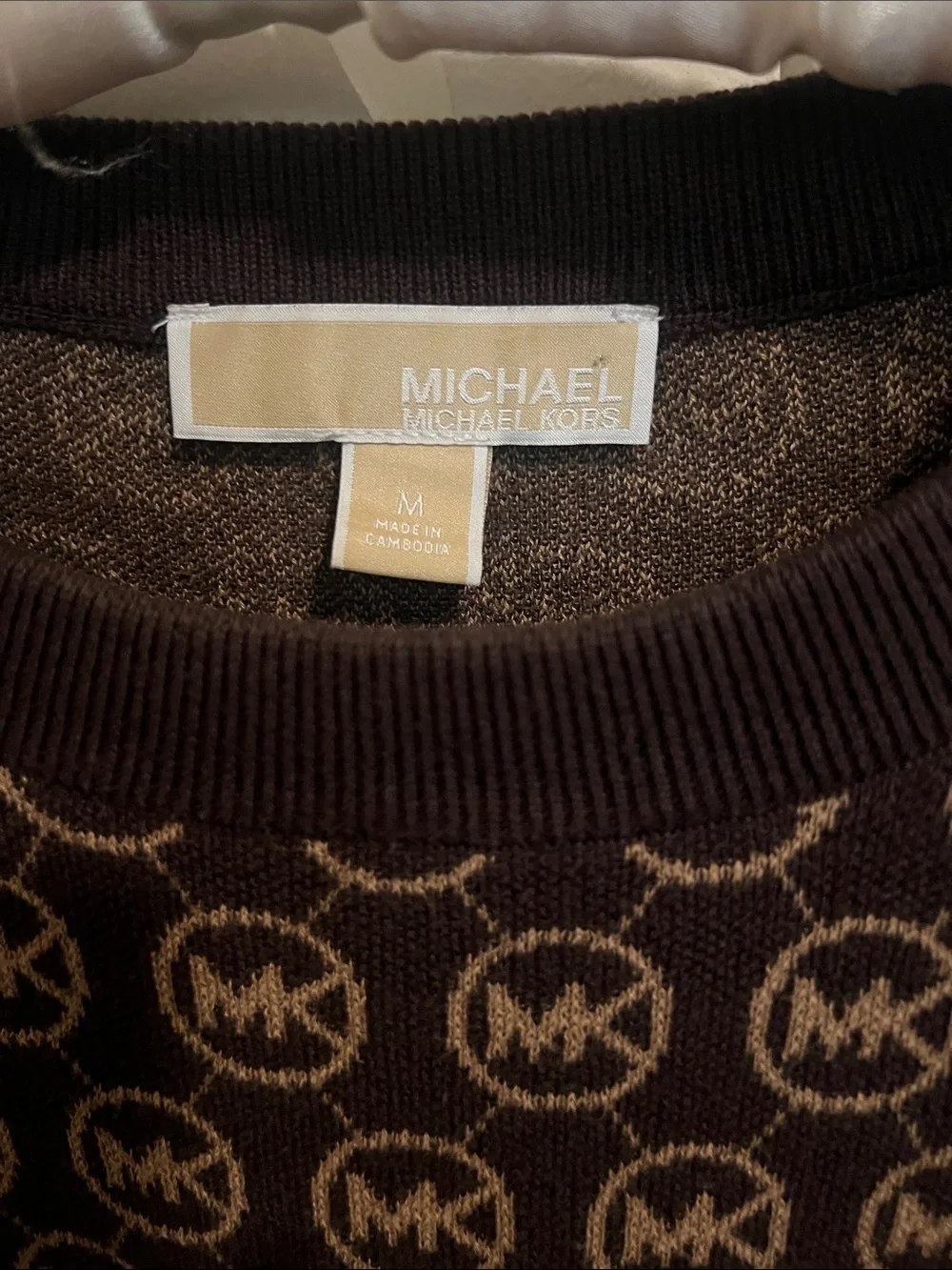Michael Kors Brown and Tan Logo-Print Crewneck Sweater